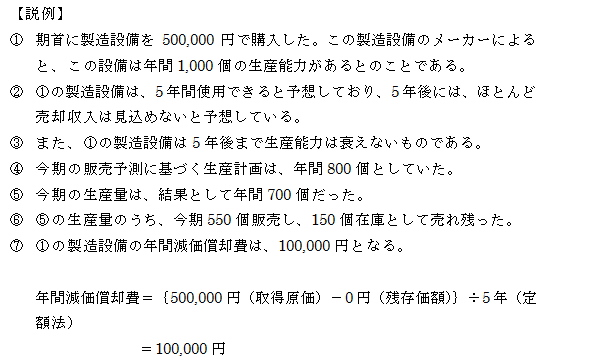 yz@ɐݔ500,000~ōwB̐ݔ̃[J[ɂƁA̐ݔ͔N1,000̐Y\͂Ƃ̂ƂłBA	@̐ݔ́A5NԎgpłƗ\zĂA5Nɂ́AقƂǔp͌߂ȂƗ\zĂBB܂A@̐ݔ5N܂ŐY\͂͐Ȃ̂łBC	̔̔\ɊÂYv́AN800ƂĂBD̐Yʂ́AʂƂĔN700BE	D̐Yʂ̂A550̔A150݌ɂƂĔcBF@̐ݔ̔NԌṕA100,000~ƂȂBNԌpo500,000~i擾j|0~iczjp5Niz@j100,000~